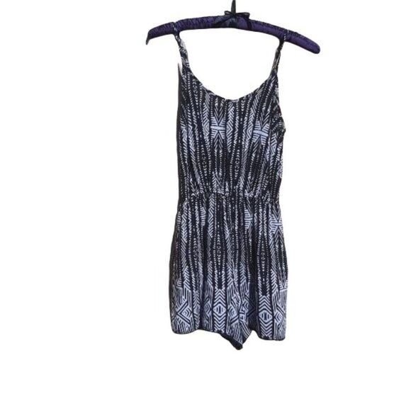 Mossimo Spaghetti Strap Scoop Neck Cinched Waist Aztec Scalloped Romper Blk Sz S - Picture 2 of 9